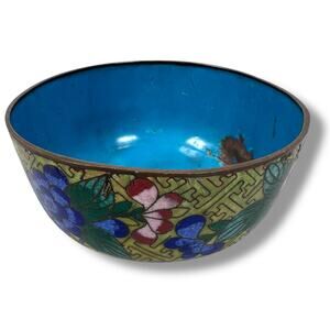 Vintage Cloisonné Copper & Enamel Floral Bowl 4.5" Chinese Decorative Decor‎